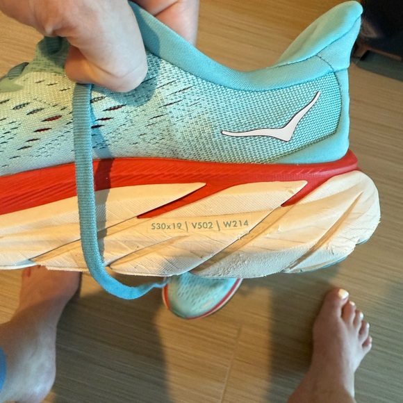 HOKA Women's Clifton 8 Running Shoes - Teal and Red - Picture 16 of 16